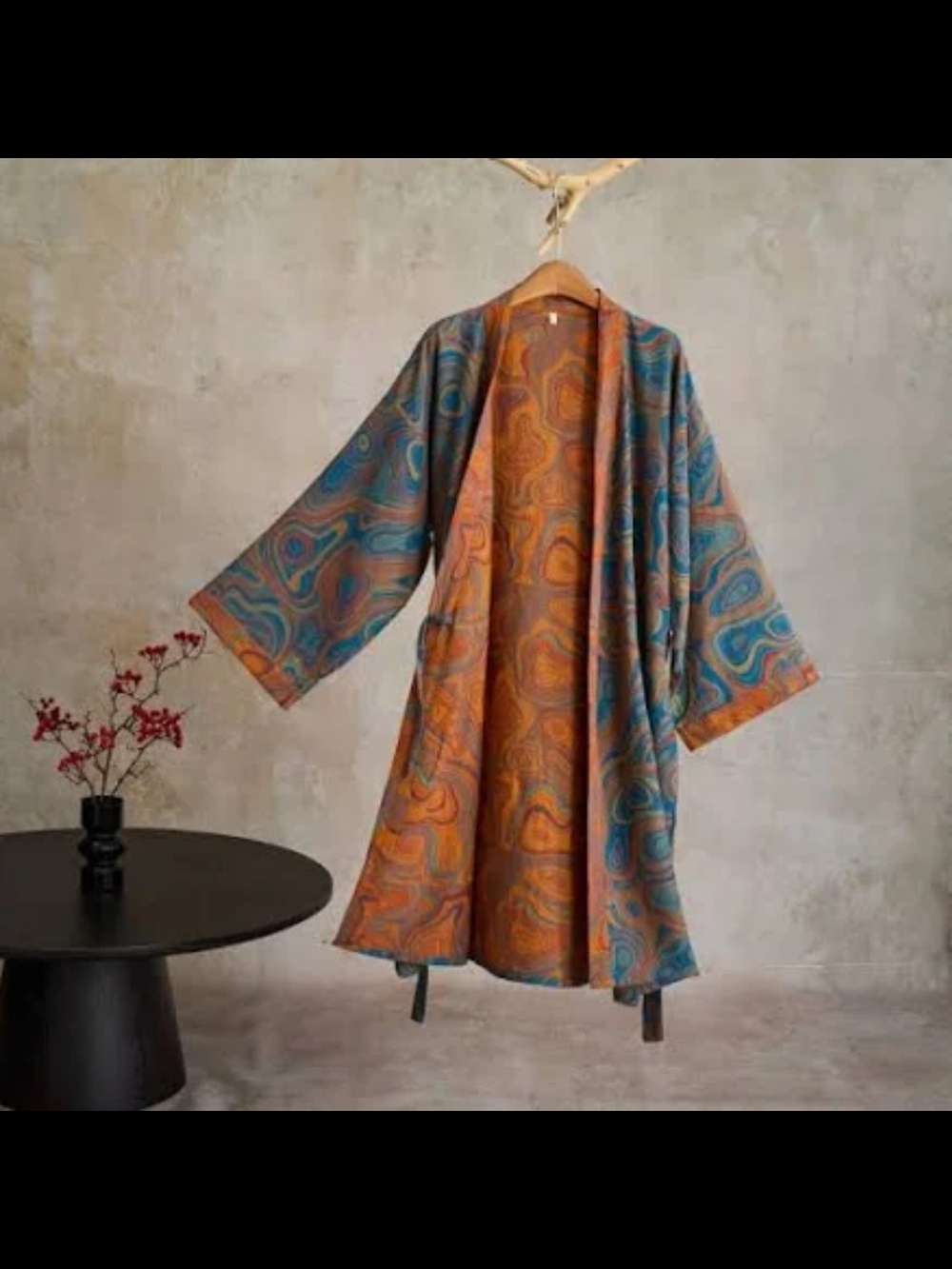 Ownkoti Blue & Orange Swirl Kimono Robe